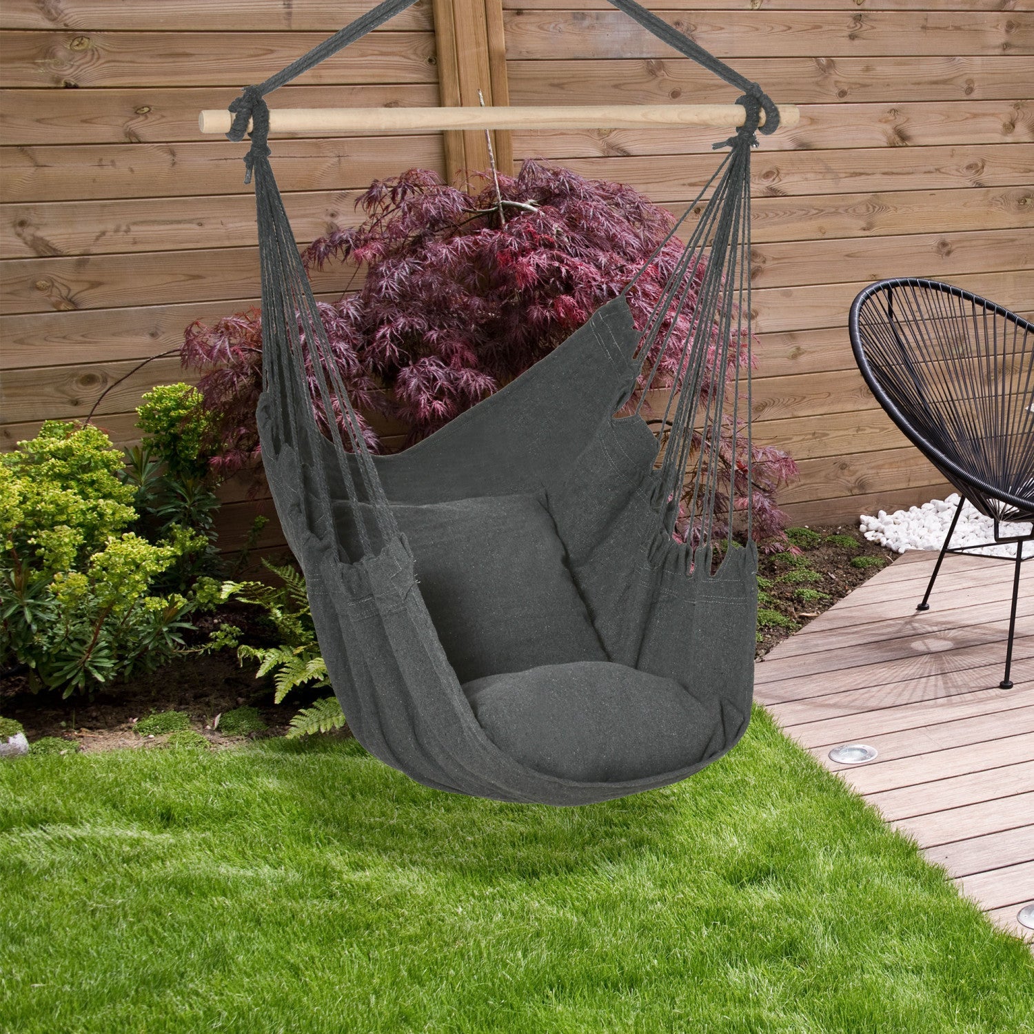 Outsunny Hammock Chair Swing Hanging Macrame Chair Cotton W/ Two Soft Seat Cushions, For Bedroom Ind|Outsunny Chaise Suspendue Hamac Balancoire De Porche En Corde De Coton Avec 2 Coussins Pour Interieu