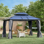 Outsunny 10' X 12' Hardtop Gazebo Canopy With Polycarbonate Double Roof, Aluminum Frame, Permanent P|Outsunny 12' X 10' Gazebo A Toit Rigide En Polycarbonate Canopee D'exterieur Toit A Double Niveau Ca