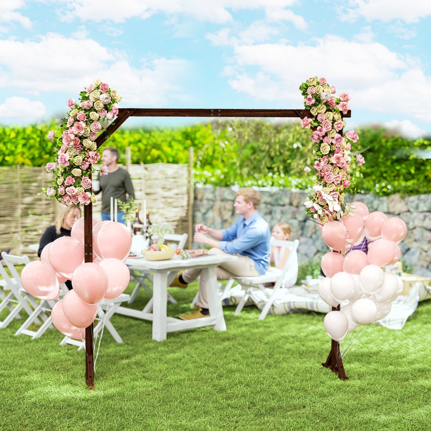 Outsunny 7ft Wedding Arch, Rectangular Wooden Arch For Ceremony, Dark Brown