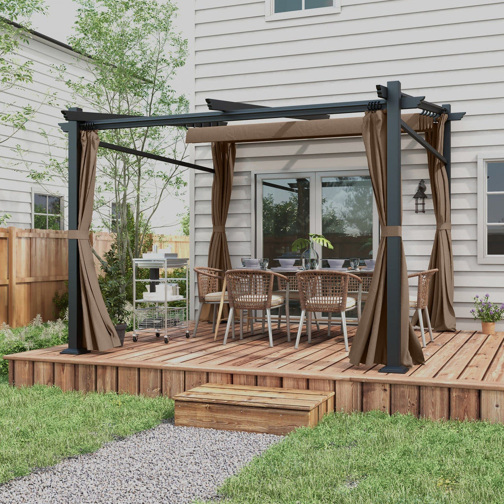 Outsunny 10' X 10' Metal Pergola W/ Retractable Canopy Roof, Coffee|Outsunny - Pergola Metallique Avec Toit Coulissant - Auvent De Pergola