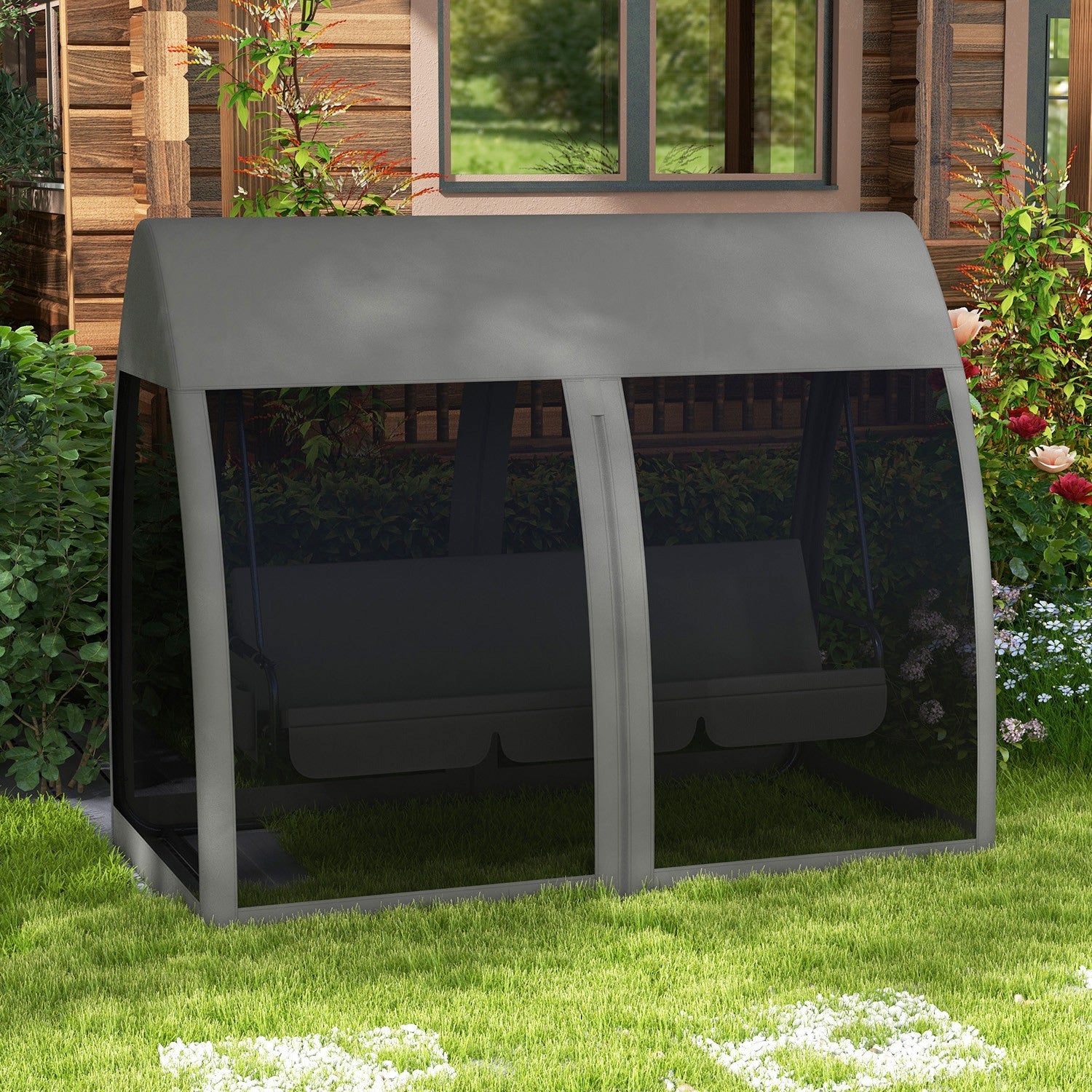 Outsunny 3-seat Outdoor Swing Chair, Chaise Lounger Bed W/ Canopy&netting|Outsunny Balancoire D'exterieur 3 Places, Balancoire De Porche, Gris
