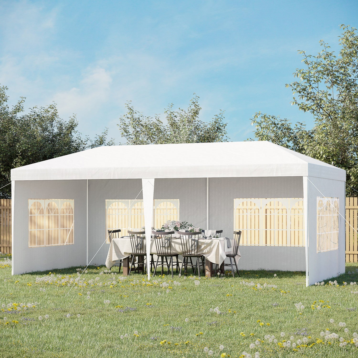 Outsunny 18.7' X 9.4' Party Tent, Portable Folding Wedding Tent, Garden Canopy Event Shelter, Outdoo|Outsunny Tente De Tonnelle De Fete 10' X 20', Tente De Mariage Pliante Portable, Abri D'evenement De