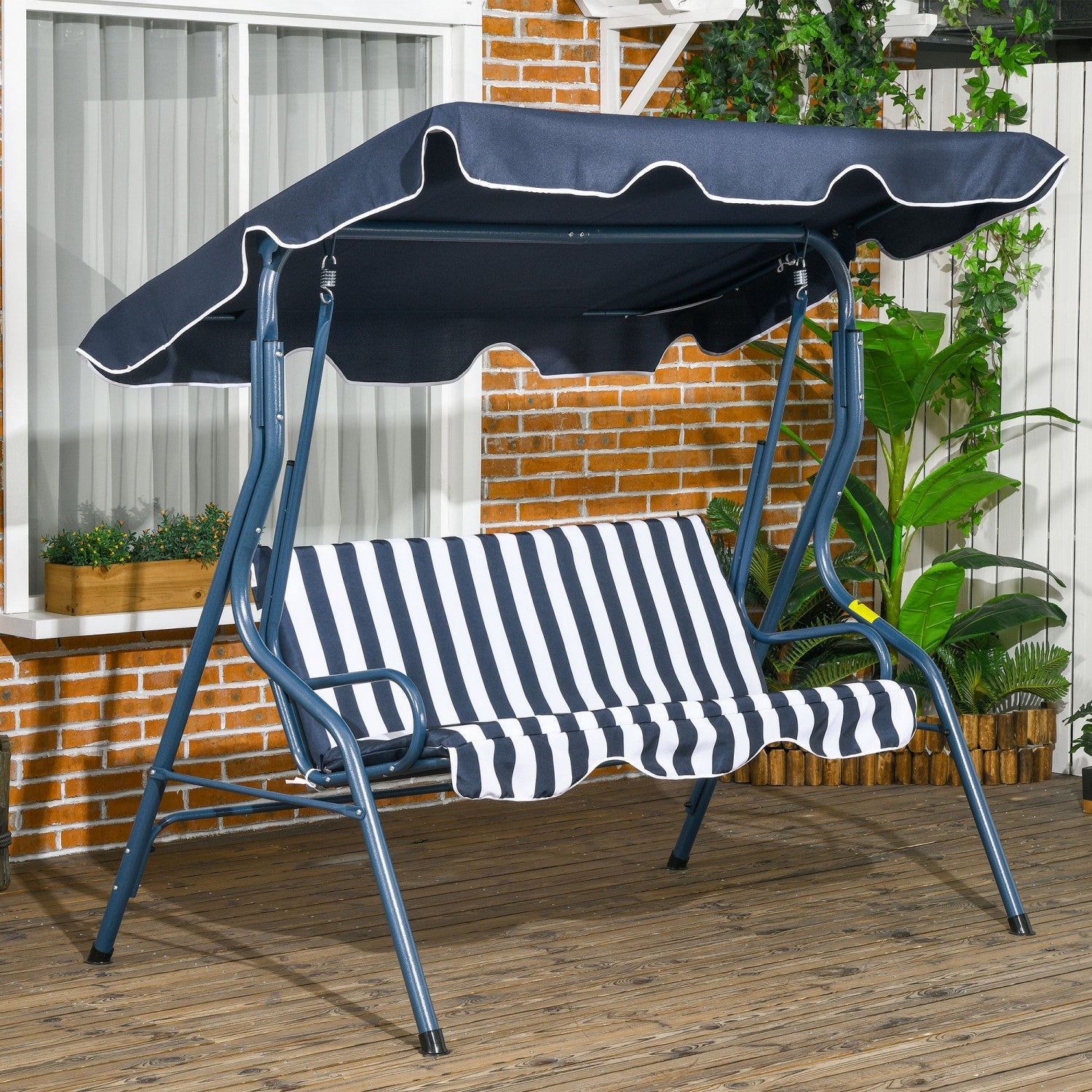 Outsunny 3-seat Patio Swing, Outdoor Swing With Adjustable Canopy|Outsunny Balancoire De Patio A 3 Places, Balancoire Avec Auvent Reglable