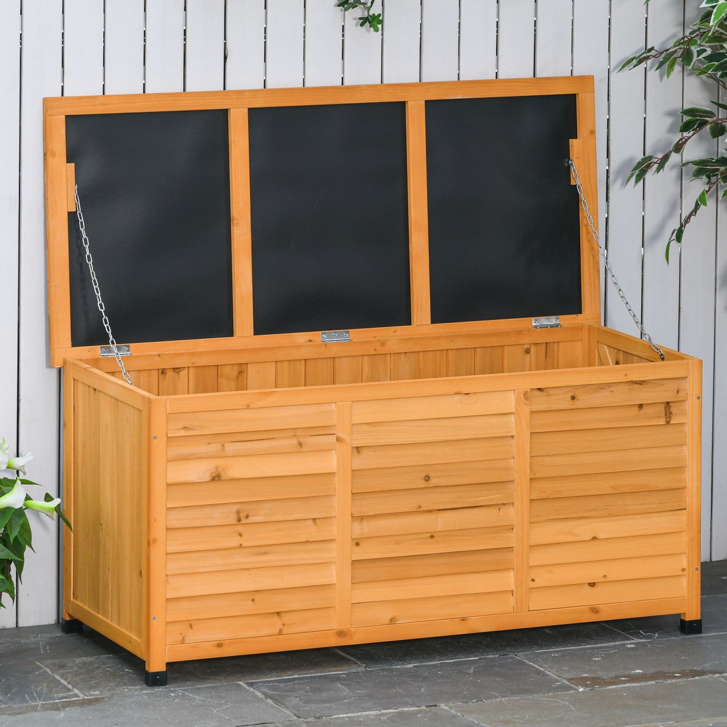 Outsunny 75 Gallon Wooden Storage Box Patio Deck Box Bench, Garden Backyard Outdoor Storage Containe|Outsunny Boite De Terrasse En Bois 75 Gallons, Conteneur De Stockage Exterieur Avec Espace D'aeratio