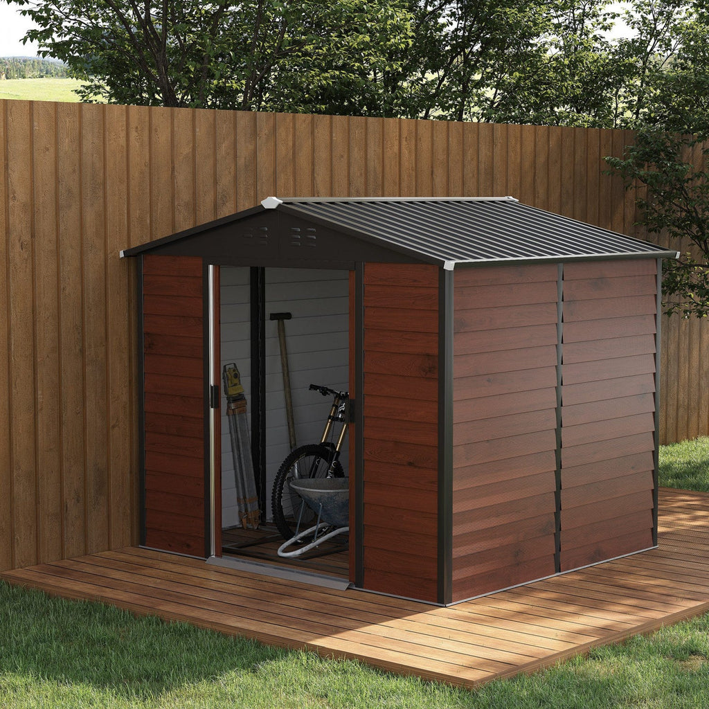 Outsunny 8' X 7' Outdoor Storage Shed, Galvanized Steel Metal Garden Shed W/ Double Sliding Lockable|Outsunny Abri De Rangement Exterieur 8'x7' En Acier Galvanise Avec Double Porte Coulissante Verrouil