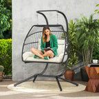 Outsunny Double Hanging Egg Chair, Foldable Hammock Chair, Cream White