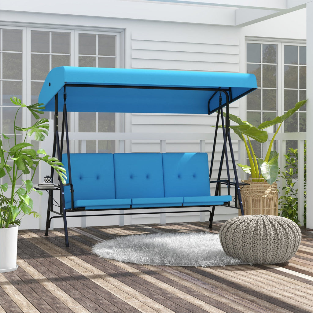 Outsunny 3-seat Patio Swing Chair With Adjustable Canopy And Side Tray|Outsunny Chaise D'oscillation De Patio A 3 Places Avec Auvent Reglable