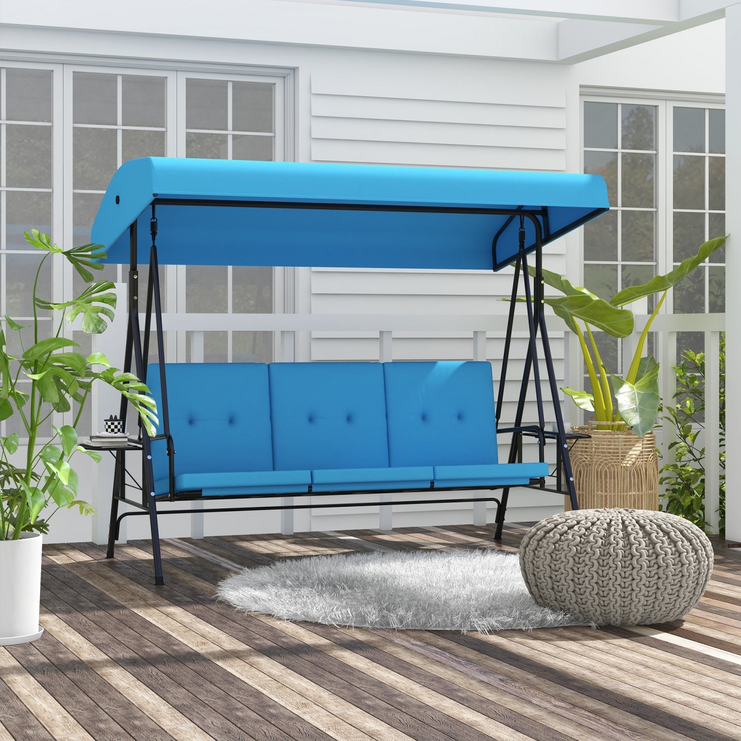 Outsunny 3-seat Patio Swing Chair With Adjustable Canopy And Side Tray|Outsunny Chaise D'oscillation De Patio A 3 Places Avec Auvent Reglable