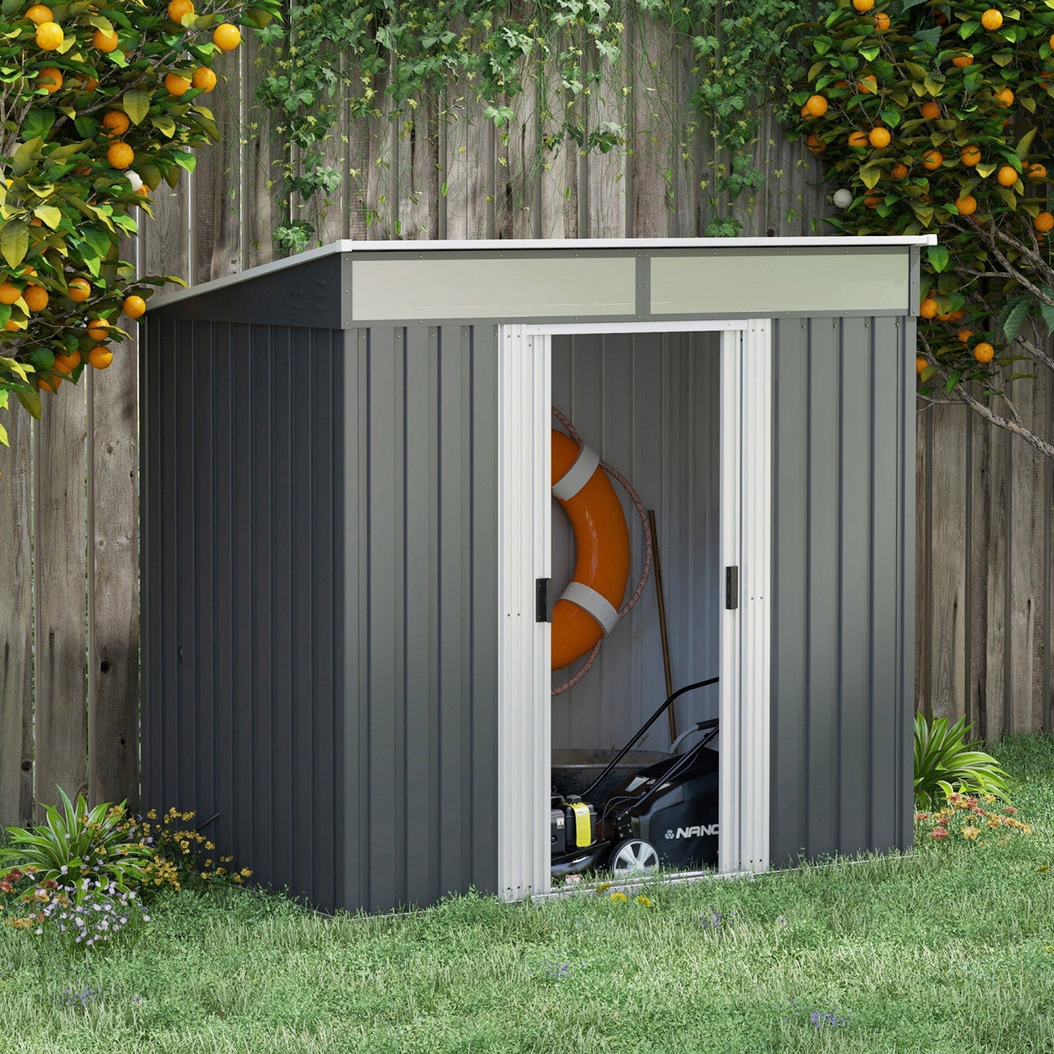 Outsunny 6.5' X 4' Outdoor Storage Shed With Floor Foundation, Lockable Metal Garden Tool Storage Ho|Outsunny 6.5' X 4' Remise De Stockage Exterieur Avec Fondation Au Sol, Organisateur De Stockage D'ou