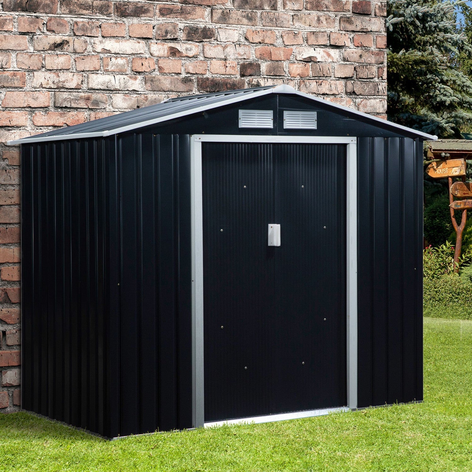 Outsunny 7' X 4' X 6' Garden Storage Shed Outdoor Patio Yard Metal Tool Storage House W/ Steel Floor|Outsunny 7"x4" Abri De Jardin Exterieur En Metal Et Rangement De Jardin Remise Pour Outils Avec 4 Ev