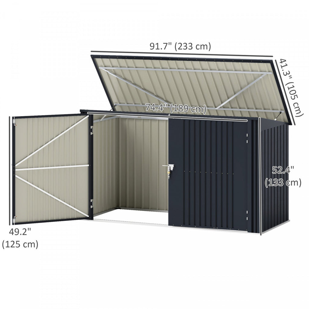 Outsunny 7.6 X 3.4ft Garbage Bin Shed With Lockable Doors And Openable Lid|Outsunny Remise A Poubelle Avec Portes Verrouillables, Couvercle Ouvrable
