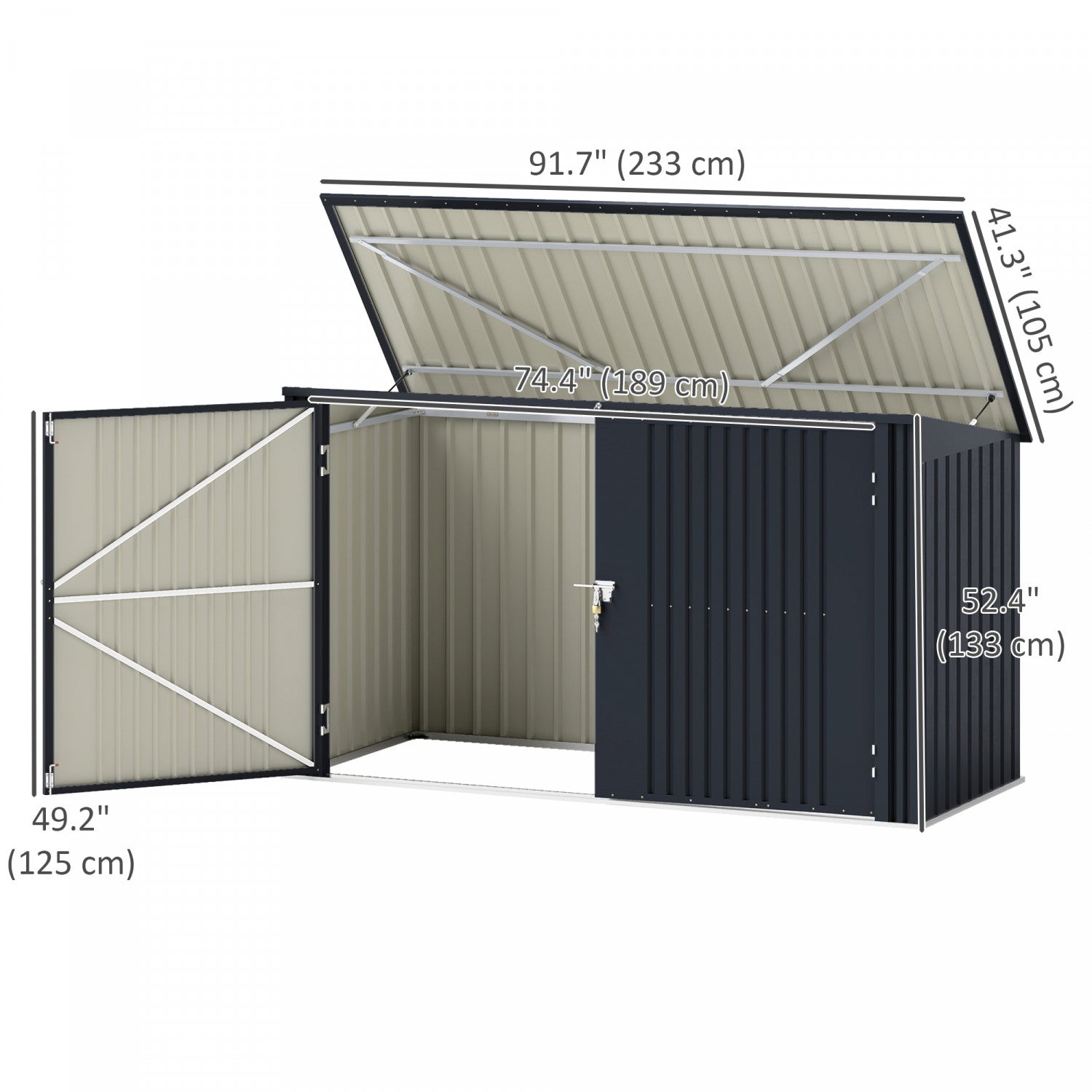 Outsunny 7.6 X 3.4ft Garbage Bin Shed With Lockable Doors And Openable Lid|Outsunny Remise A Poubelle Avec Portes Verrouillables, Couvercle Ouvrable