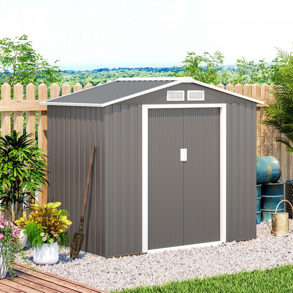 Outsunny 7' X 4' X 6' Garden Storage Shed Outdoor Patio Yard Metal Tool Storage House W/ Steel Floor|Outsunny Abri De Jardin 7' X 4' X 6' Abri De Jardin Exterieur Patio Maison De Stockage D'outils En M