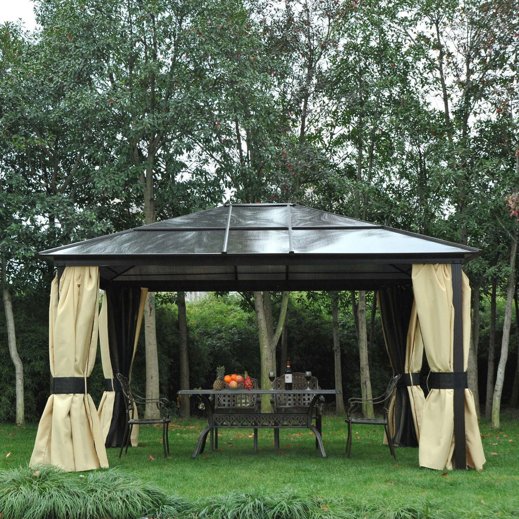 Outsunny 12' X 14' Hardtop Gazebo, Outdoor Gazebo Canopy Sun Shelter Waterproof With Aluminum Frame,|Outsunny 14'x12' Deluxe Hard Top Patio Gazebo Canopy Garden Abri En Aluminium Avec Sunshine Board, R