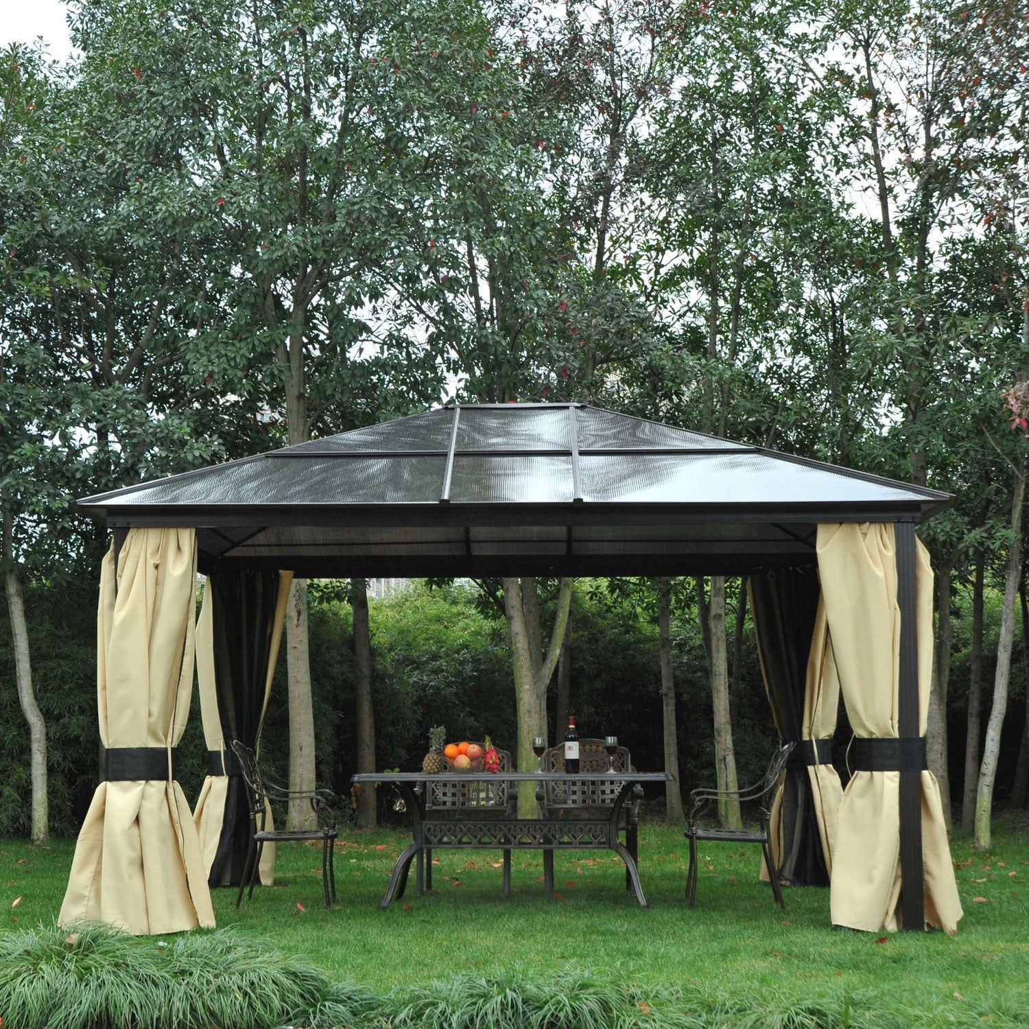Outsunny 12' X 14' Hardtop Gazebo, Outdoor Gazebo Canopy Sun Shelter Waterproof With Aluminum Frame,|Outsunny 14'x12' Deluxe Hard Top Patio Gazebo Canopy Garden Abri En Aluminium Avec Sunshine Board, R