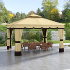 Outsunny 10' X 12' Double Roof Outdoor Gazebo With Netting & Curtains|Outsunny Gazebo Exterieur A Double Toit 10' X 12' Avec Filet Et Rideaux
