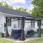 Outsunny 10' X 10' Metal Pergola With Sliding Roof Canopy, Retractable Pergola Canopy For Outdoor, P|Outsunny Pergola Metallique De 9.7' X 9.7' Avec Toit Coulissant, Auvent De Pergola Retractable Pour