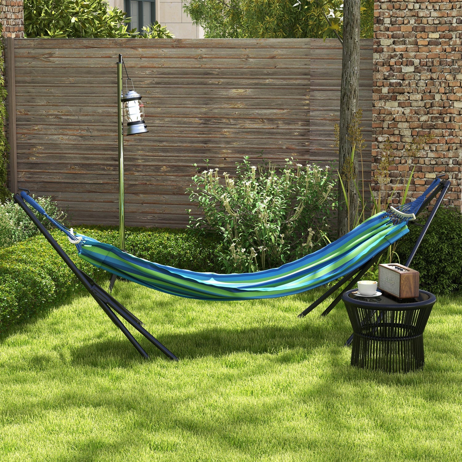 Outsunny Foldable Hammock Stand W/ Hammock, 2-in-1 Portable Hammock, Blue|Outsunny Support De Hamac Pliable Avec Hamac, Hamac Portable 2 En 1, Bleu