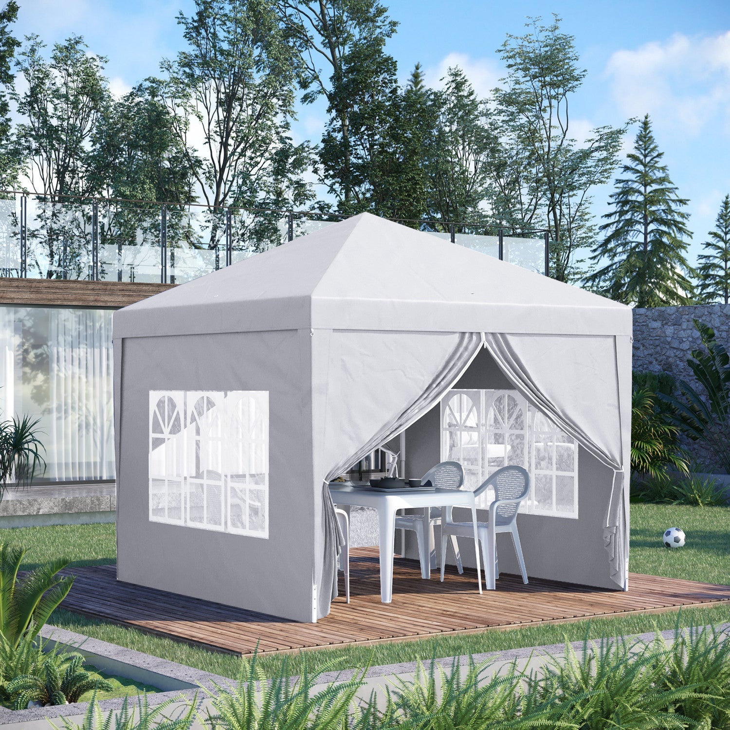 Outsunny 10'x10' Outdoor Pop Up Party Tent Gazebo Canopy With Carrying Bag (white)|Outsunny 10'x10' Tente De Reception Tonnelle Avec Sac De Transport (blanc)