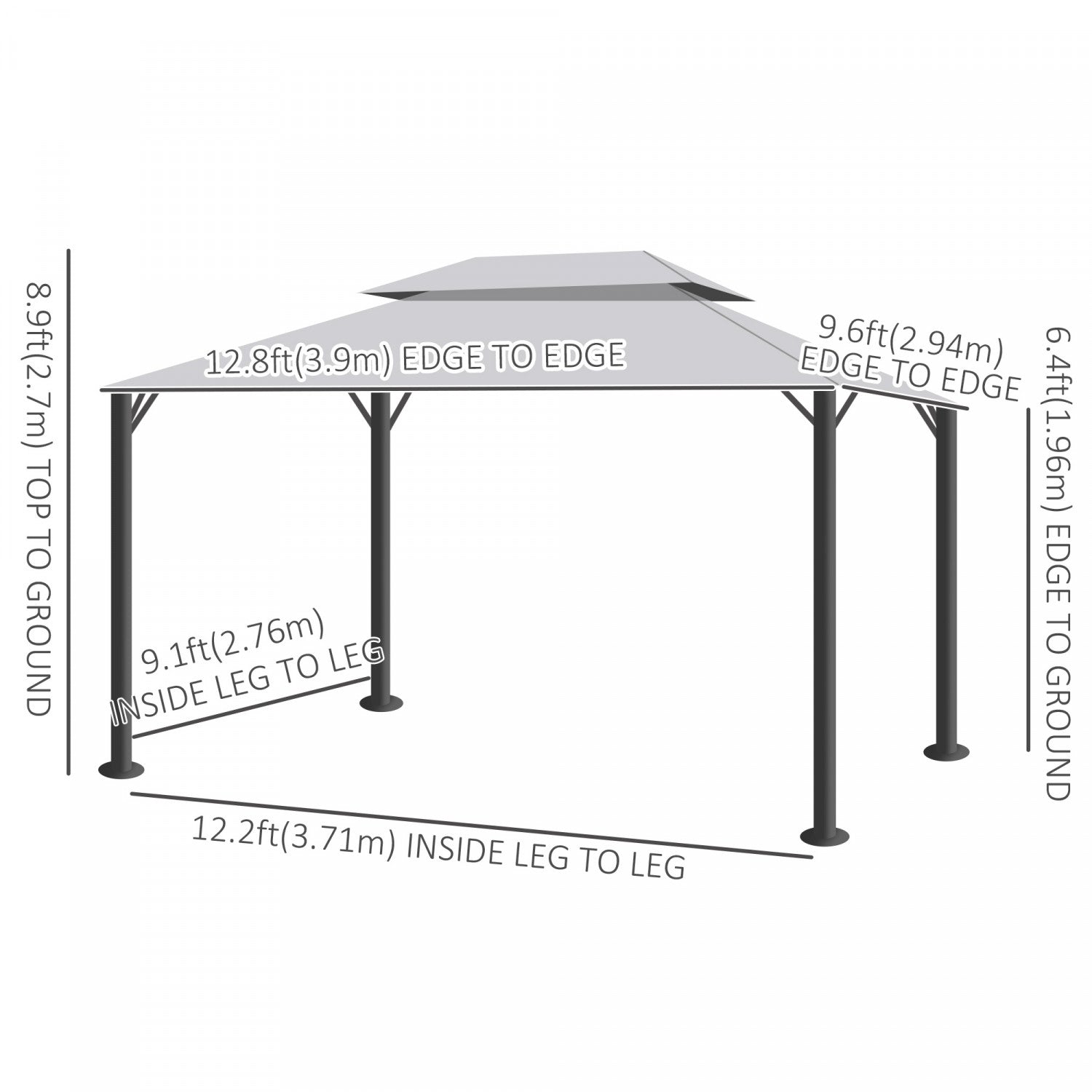 Outsunny 13' X 10' Patio Gazebo, Double roof Outdoor Gazebo Canopy Shelter With Netting & Curtains, |Outsunny Tonnelle Barnum Pavillon De Jardin Style Colonial Double Toit Toile Moustiquaires Et Toiles