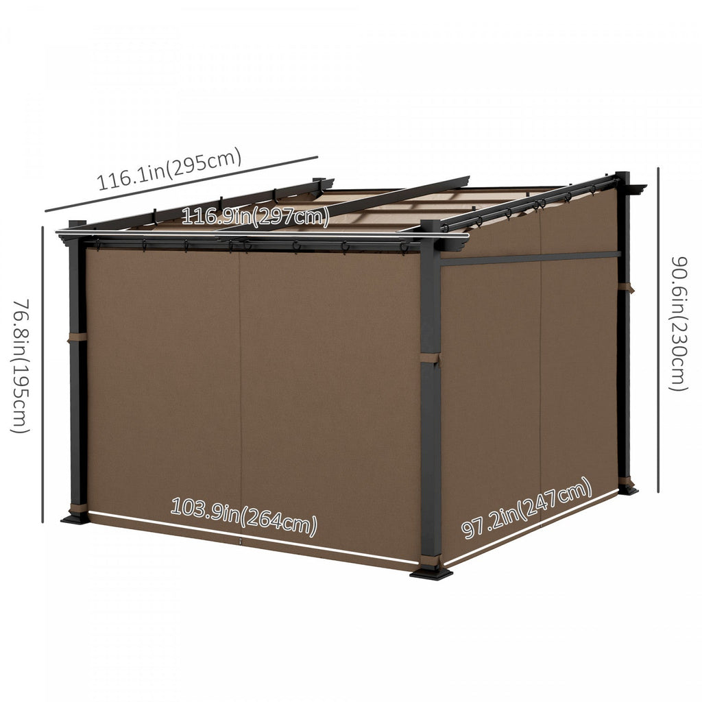Outsunny 10' X 10' Metal Pergola W/ Retractable Canopy Roof, Coffee|Outsunny - Pergola Metallique Avec Toit Coulissant - Auvent De Pergola