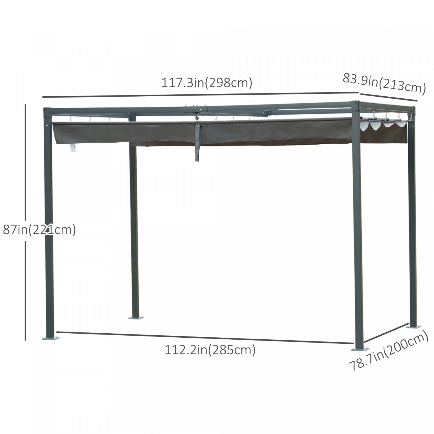 Outsunny 10' X7' Patio Pergola With Retractable Canopy, Outdoor Sun Shelter, Yard Shade, Grey|Outsunny 10x7 Pi Cadre En Metal Pergola Gazebo Avec Auvent Retractable Patio Exterieur Abri Soleil J
