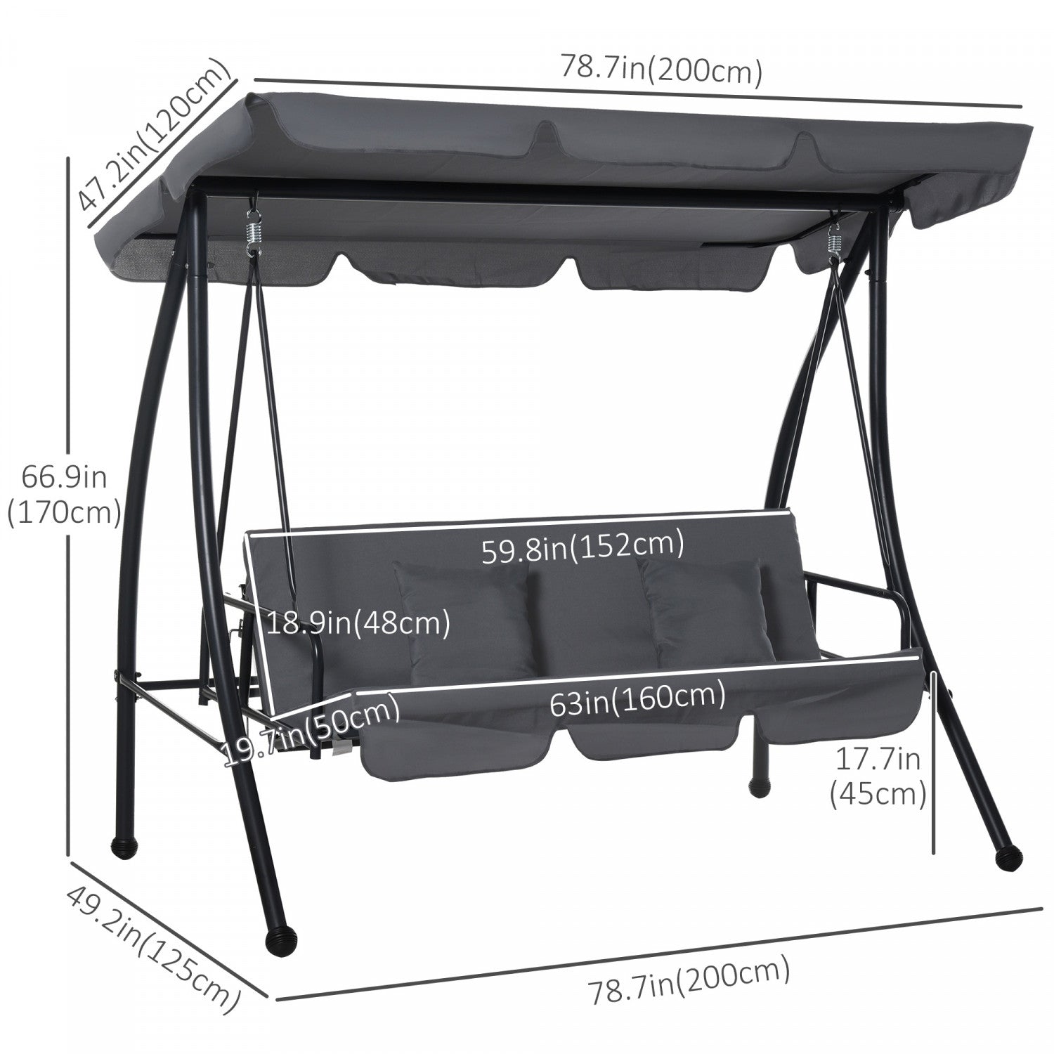 Outsunny Patio Swing Chair, 3 Person Convertible Hammock, Outdoor Lounge Bed, Cushioned With Tilt Ca|Outsunny Balancelle De Jardin 3 Places Convertible Lit Hamac Exterieur Patio Pare-soleil Inclinaison