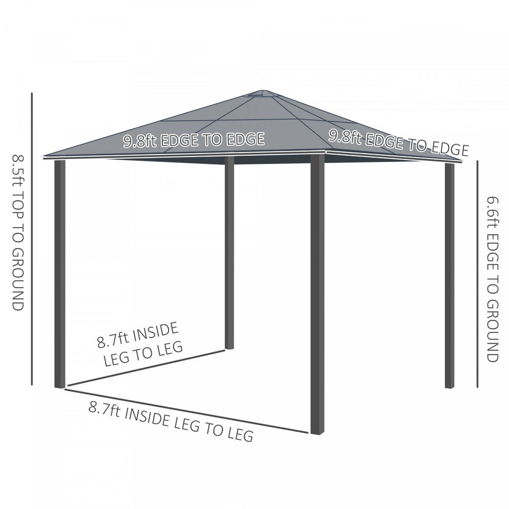 Outsunny 10' X 10' Hardtop Gazebo, Patio Gazebo Heavy Duty Sun Shade Shelter With Curtains, Aluminum|Tonnelle Pavillon De Jardin Impermeable 4 Parois Laterales Anti-uv 4 Moustiquaires Panneaux Polycarb