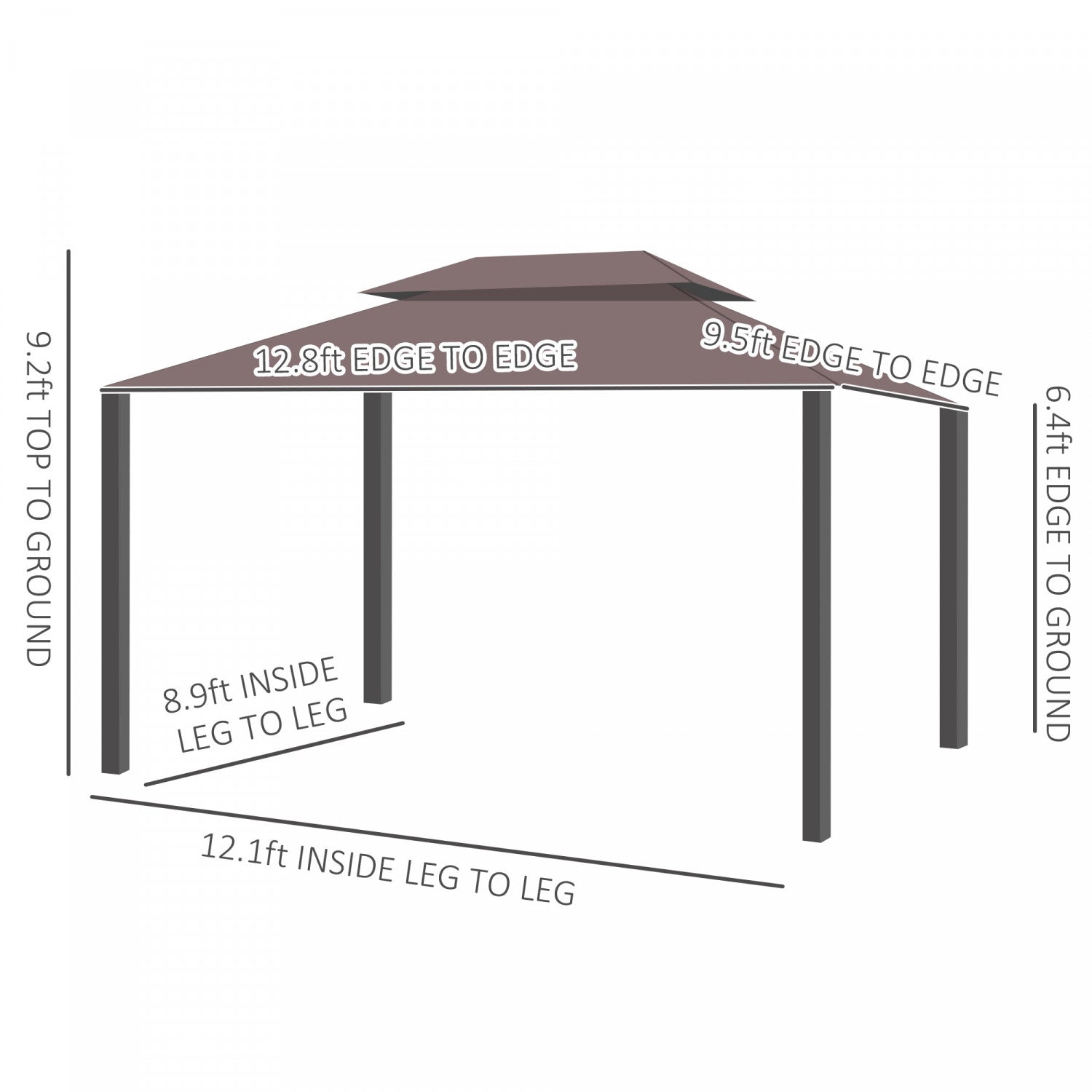 Outsunny 10' x 13' Patio gazebo, aluminum Frame Double Roof Outdoor Gazebo Canopy Shelter With Netti|Outsunny 10 X 13pi Cadre En Aluminium Gazebo Canopee Abri De Jardin A Deux Niveaux Avec Filet Et Rid