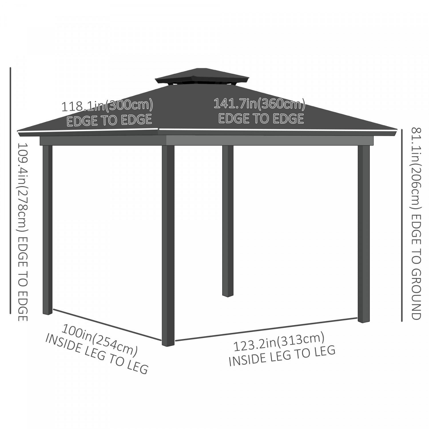 Outsunny 10' X 12' Outdoor Gazebo Canopy, Double roof Hardtop Gazebo With polycarbonate Roof, Steel |Outsunny Auvent De Tonnelle D'exterieur 12' X 10', Tonnelle A Double Toit Rigide En Polycarbonate, C