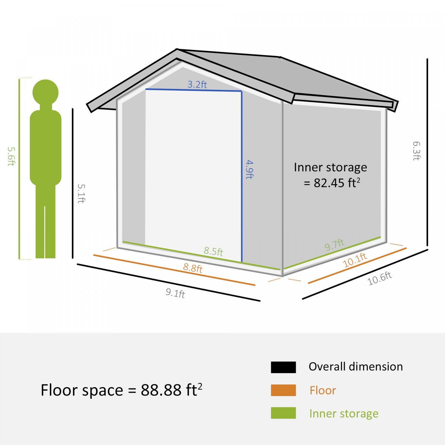 Outsunny 9' X 11' Metal Storage Shed With Floor Foundation, Garden Tool House With Double Sliding Do|Outsunny 11' X 9' Abri De Jardin Remise Pour Outils Abri A Outils Double Porte Coulissante 4 Fentes