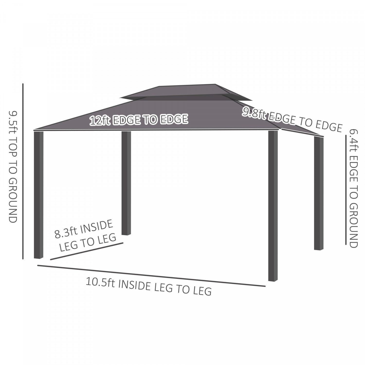 Outsunny 10' X 12' Outdoor Hardtop Gazebo With Galvanized Steel Canopy & Netting Sidewalls For Lawn,|Outsunny 12' X 10' Tonnelle D'exterieur A Toit Rigide Avec Auvent En Acier Galvanise Et Parois Later