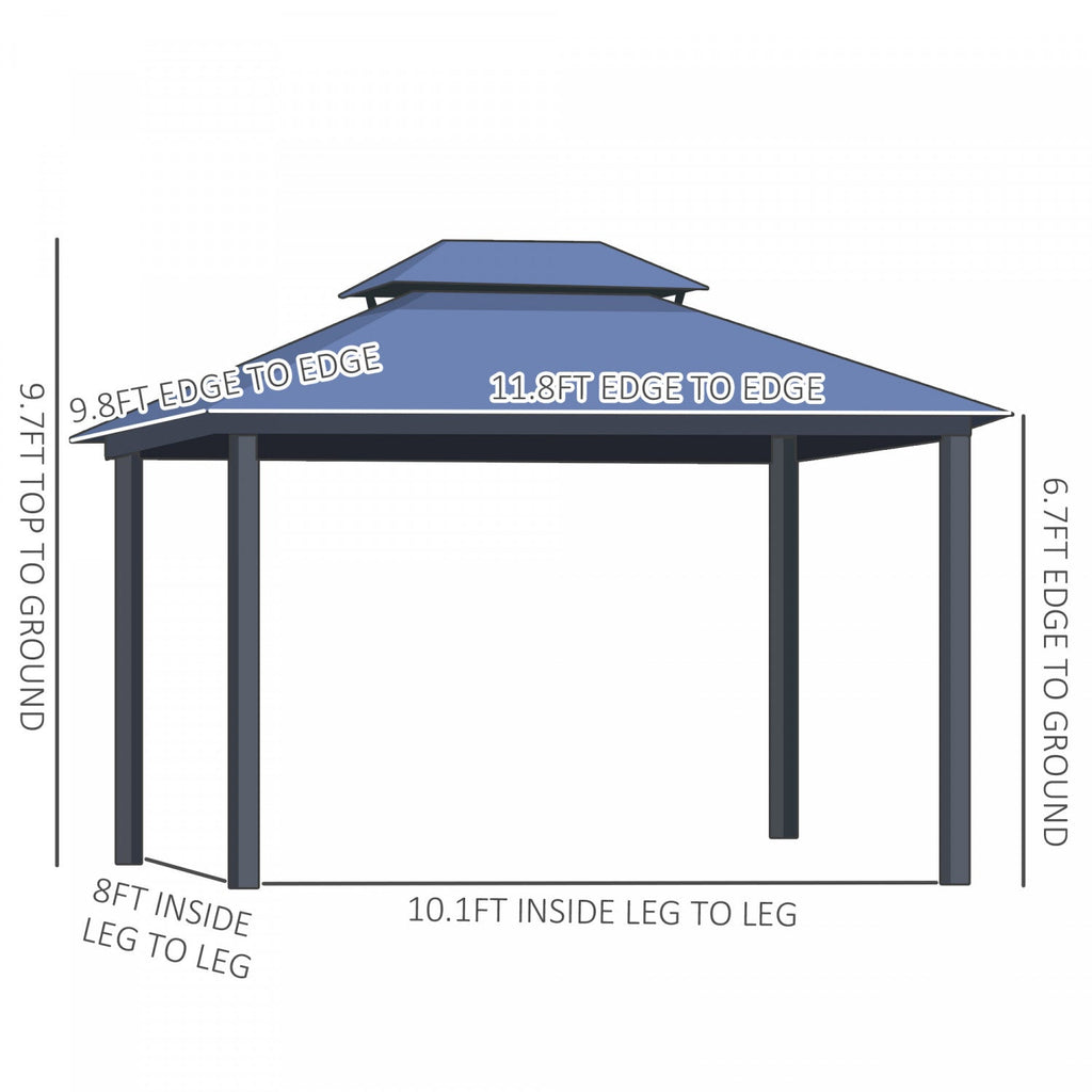 Outsunny 10' X 12' Hardtop Gazebo Canopy With Polycarbonate Double Roof, Aluminum Frame, Permanent P|Outsunny 12' X 10' Gazebo A Toit Rigide En Polycarbonate Canopee D'exterieur Toit A Double Niveau Ca