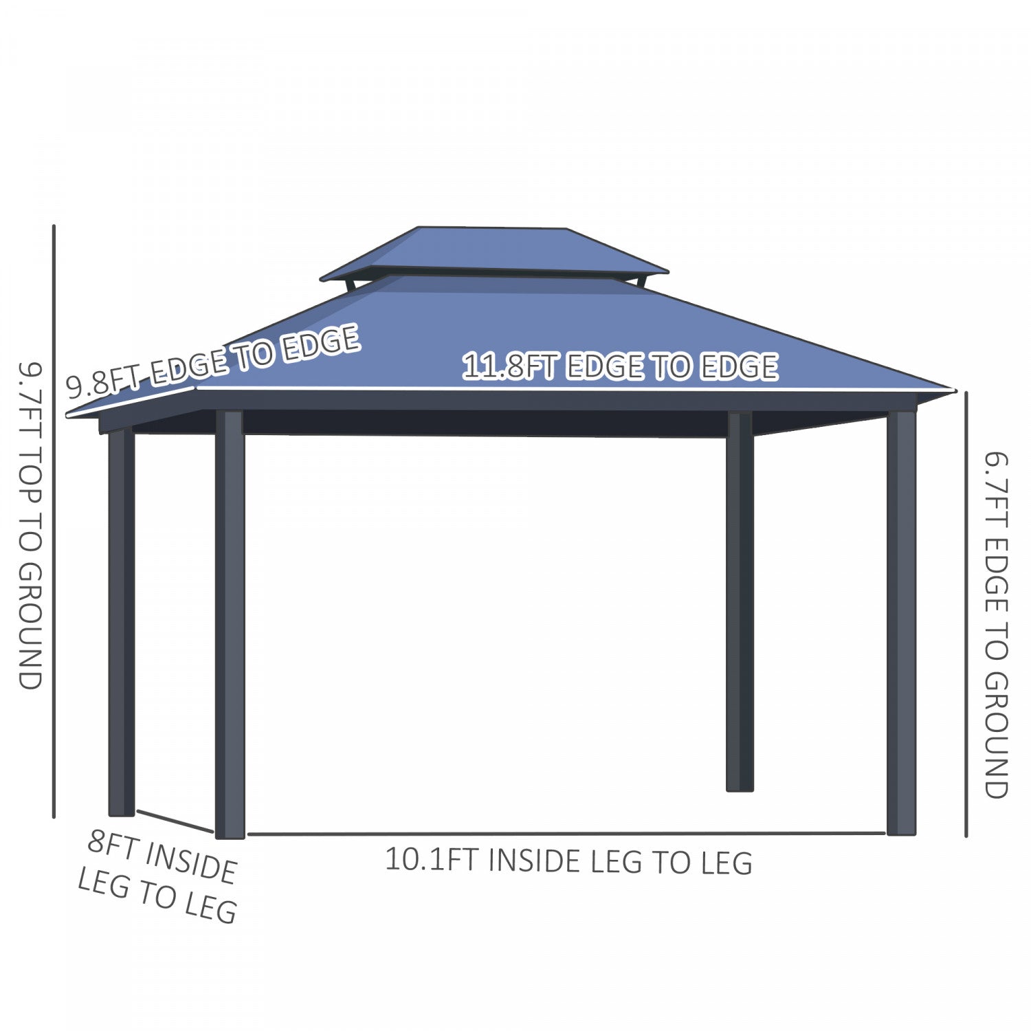 Outsunny 10' X 12' Hardtop Gazebo Canopy With Polycarbonate Double Roof, Aluminum Frame, Permanent P|Outsunny 12' X 10' Gazebo A Toit Rigide En Polycarbonate Canopee D'exterieur Toit A Double Niveau Ca