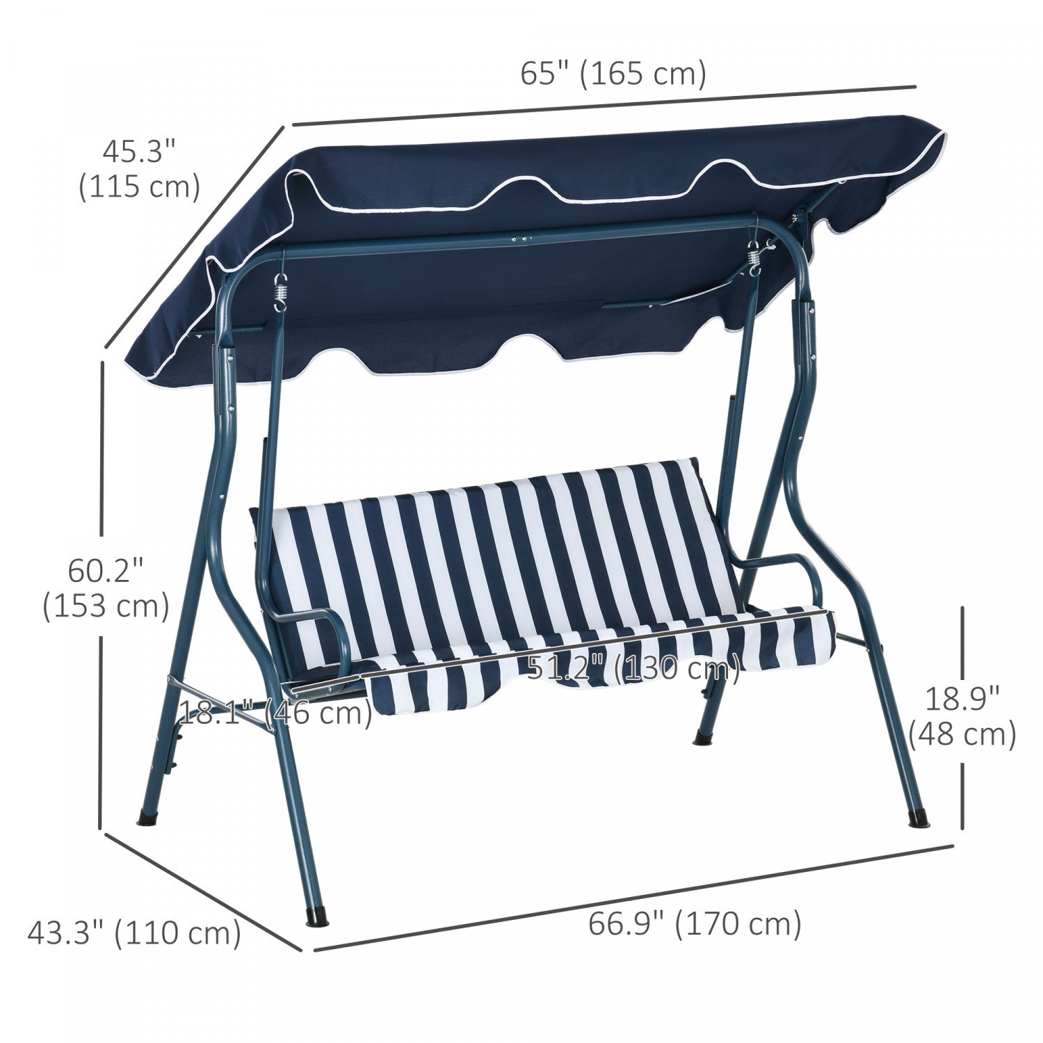 Outsunny 3-seat Patio Swing, Outdoor Swing With Adjustable Canopy|Outsunny Balancoire De Patio A 3 Places, Balancoire Avec Auvent Reglable