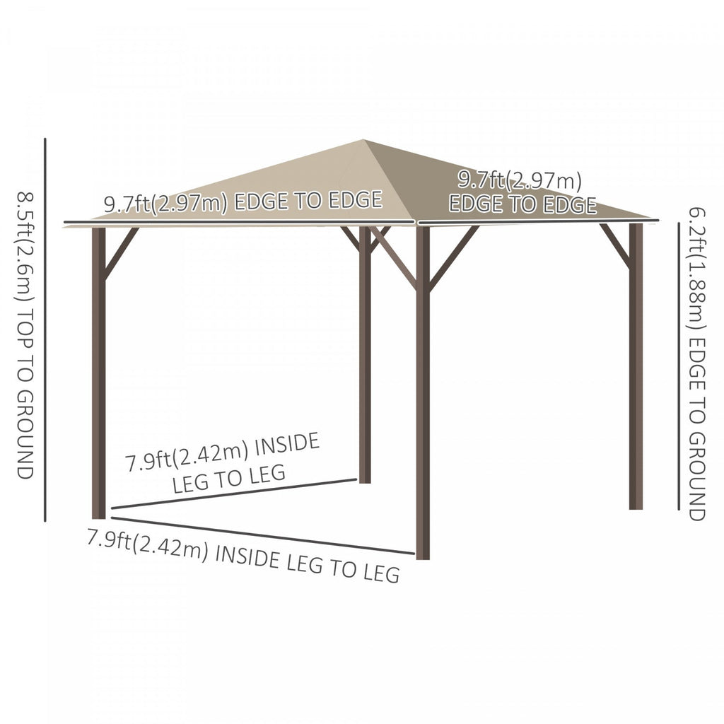 Outsunny 10' X 10' Patio Gazebo Outdoor Aluminum Frame Canopy Shelter With Curtains, Vented Roof For|Outsunny 10' X 10' Tonnelle Pavillon Jardin Patio Terrasse Gazebo Exterieur Avec Parois Laterales Ch
