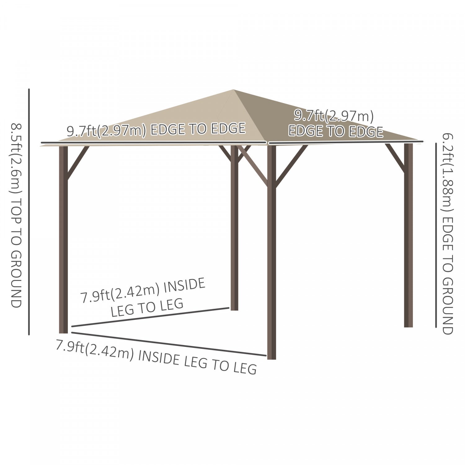Outsunny 10' X 10' Patio Gazebo Outdoor Aluminum Frame Canopy Shelter With Curtains, Vented Roof For|Outsunny 10' X 10' Tonnelle Pavillon Jardin Patio Terrasse Gazebo Exterieur Avec Parois Laterales Ch