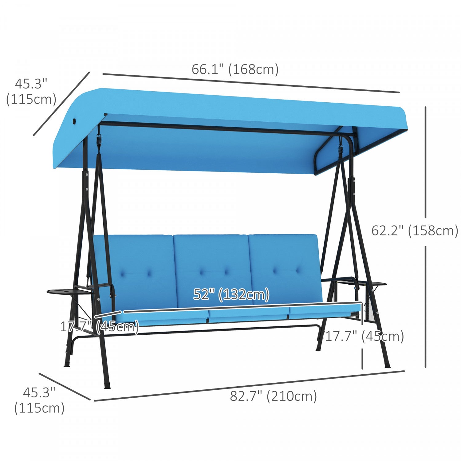 Outsunny 3-seat Patio Swing Chair With Adjustable Canopy And Side Tray|Outsunny Chaise D'oscillation De Patio A 3 Places Avec Auvent Reglable