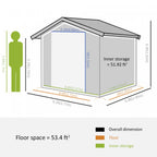 Outsunny 9' X 6' Garden Storage Shed With Floor Foundation, Metal Tool Storage House With Double Doo|Outsunny 9' X 6' Abri De Rangement En Metal Avec Double Portes Coulissantes, 4 Bouches D'aeration Po