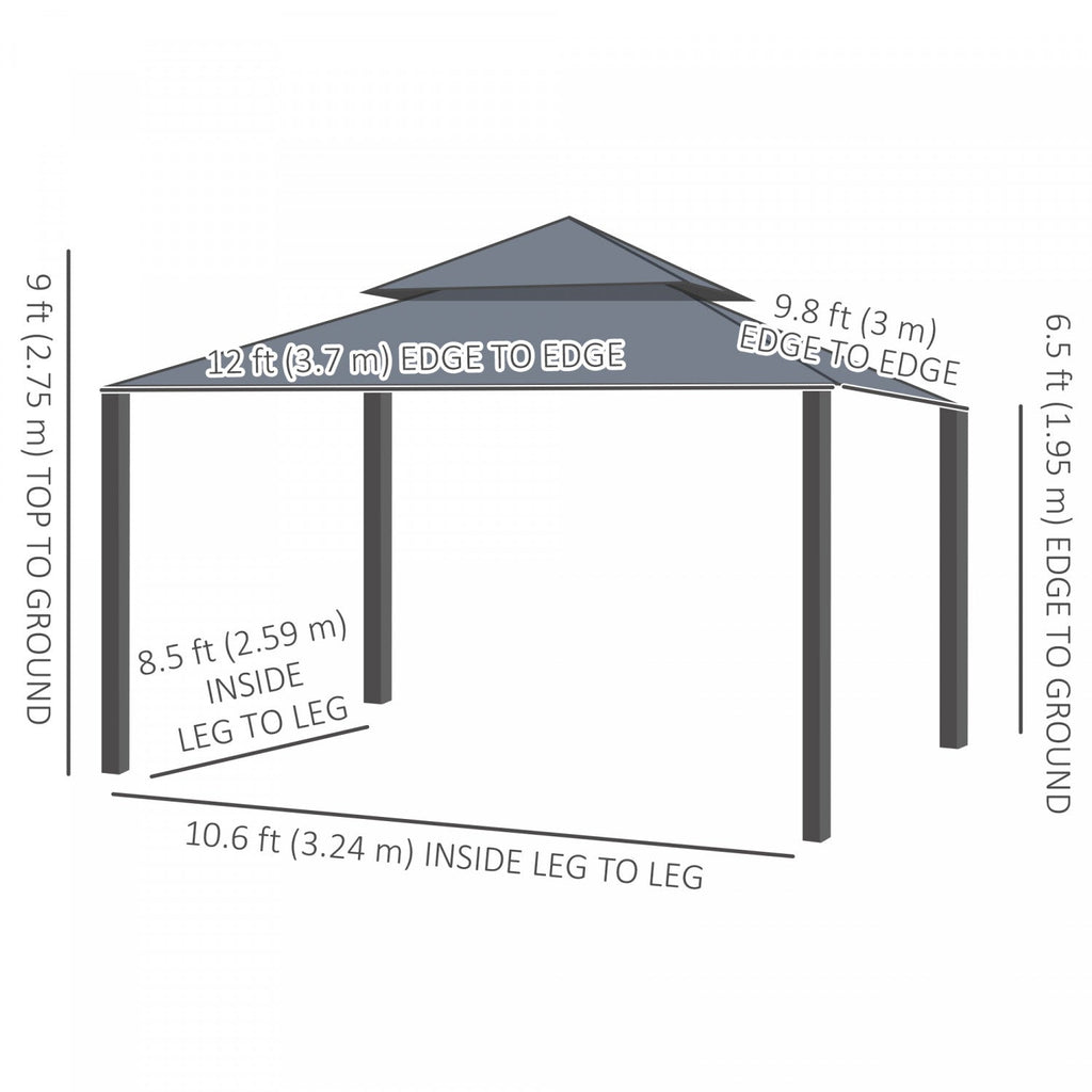 Outsunny 10' X 12' Double Roof Outdoor Gazebo With Netting & Curtains|Outsunny Gazebo Exterieur A Double Toit 10' X 12' Avec Filet Et Rideaux