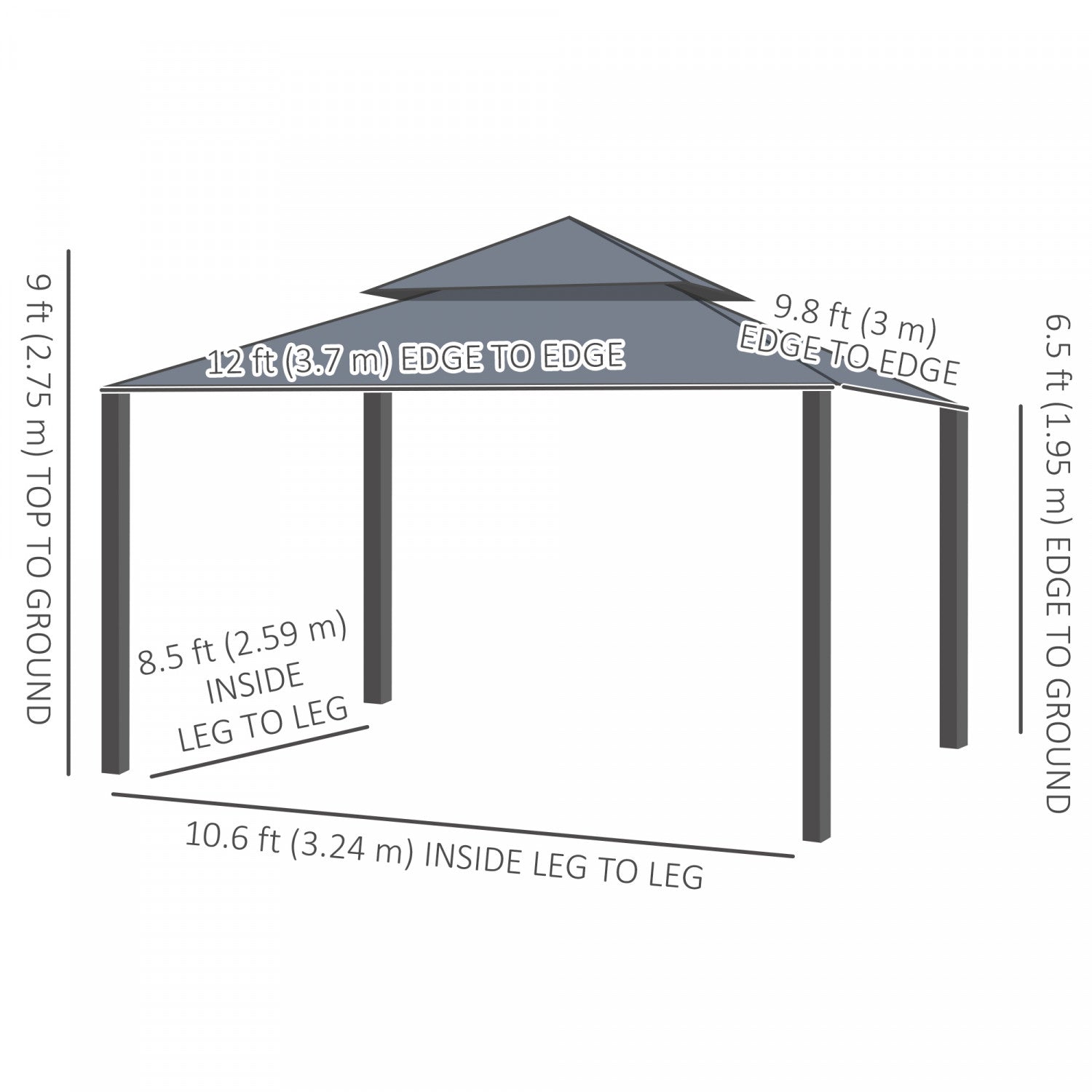Outsunny 10' X 12' Double Roof Outdoor Gazebo With Netting & Curtains|Outsunny Gazebo Exterieur A Double Toit 10' X 12' Avec Filet Et Rideaux