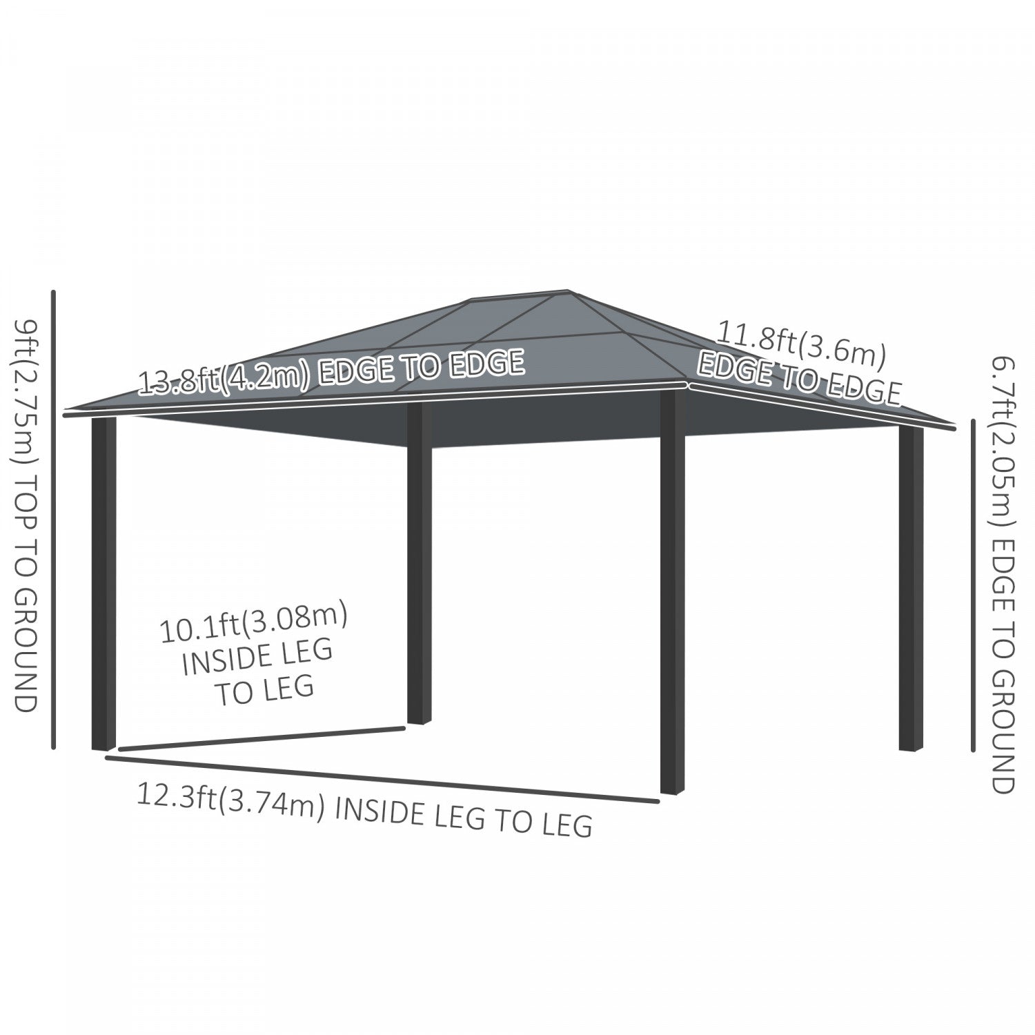 Outsunny 12' X 14' Hardtop Gazebo, Outdoor Gazebo Canopy Sun Shelter Waterproof With Aluminum Frame,|Outsunny 14'x12' Deluxe Hard Top Patio Gazebo Canopy Garden Abri En Aluminium Avec Sunshine Board, R
