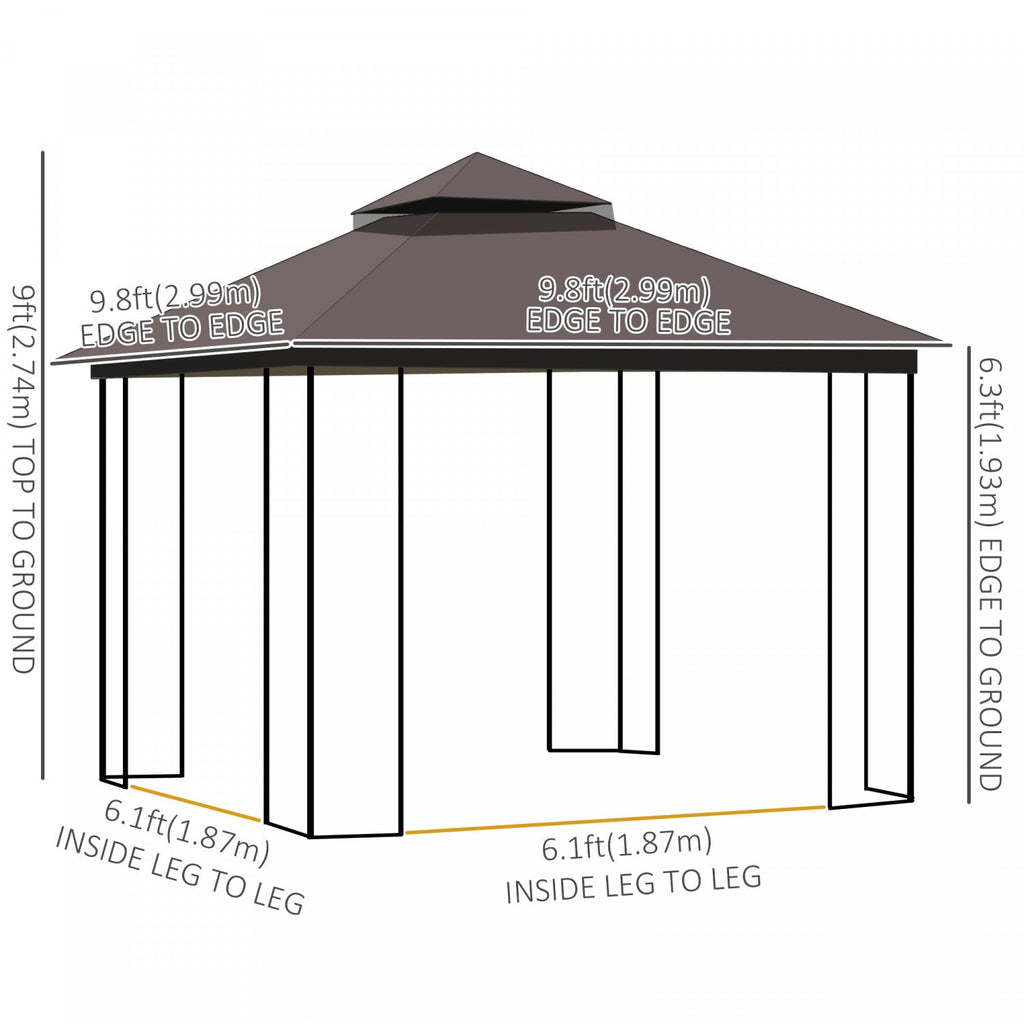 Outsunny 10' X 10' Outdoor Patio Gazebo Canopy With Double Tier Roof, Removable Mesh Curtains, Displ|Auvent De Terrasse Exterieure Outsunny 10 Pi X 10 Pi Avec Toit A Deux Niveaux, Rideaux En Maille Amo