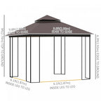 Outsunny 10' X 10' Outdoor Patio Gazebo Canopy With Double Tier Roof, Removable Mesh Curtains, Displ|Auvent De Terrasse Exterieure Outsunny 10 Pi X 10 Pi Avec Toit A Deux Niveaux, Rideaux En Maille Amo