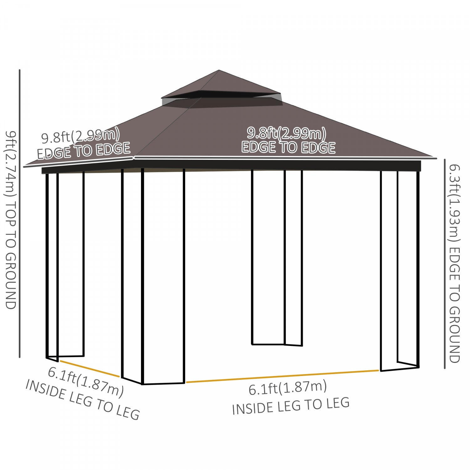 Outsunny 10' X 10' Outdoor Patio Gazebo Canopy With Double Tier Roof, Removable Mesh Curtains, Displ|Auvent De Terrasse Exterieure Outsunny 10 Pi X 10 Pi Avec Toit A Deux Niveaux, Rideaux En Maille Amo