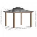 Outsunny 12' X 12' Wood Frame Hardtop Gazebo Galvanized Steel Canopy Outdoor Shelter With Double Ven|Outsunny 12' X 12' Tonnelle De Jardin A Toit Rigide Auvent Exterieur En Metal Galvanise Avec Double