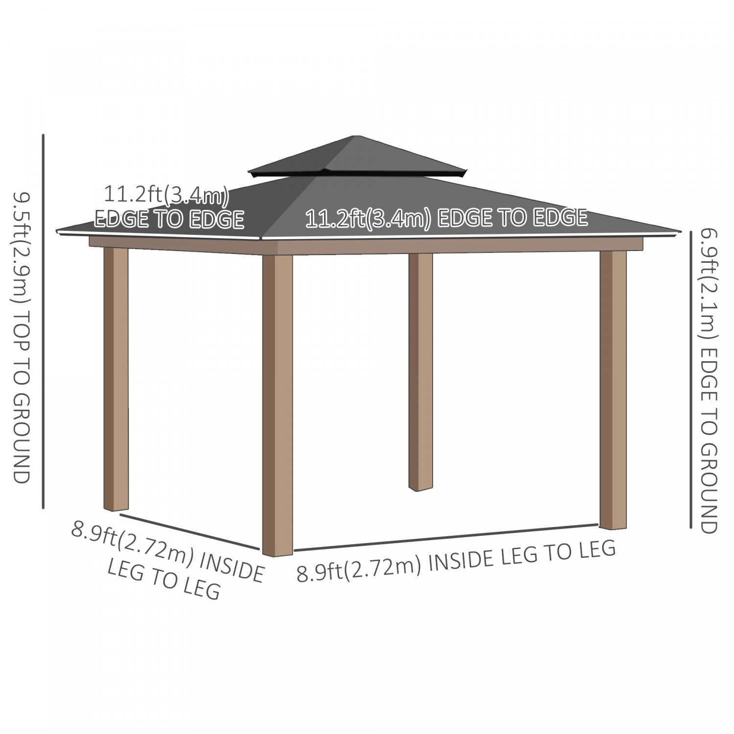 Outsunny 12' X 12' Wood Frame Hardtop Gazebo Galvanized Steel Canopy Outdoor Shelter With Double Ven|Outsunny 12' X 12' Tonnelle De Jardin A Toit Rigide Auvent Exterieur En Metal Galvanise Avec Double