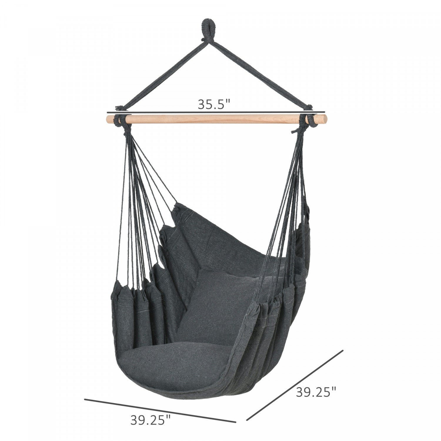 Outsunny Hammock Chair Swing Hanging Macrame Chair Cotton W/ Two Soft Seat Cushions, For Bedroom Ind|Outsunny Chaise Suspendue Hamac Balancoire De Porche En Corde De Coton Avec 2 Coussins Pour Interieu