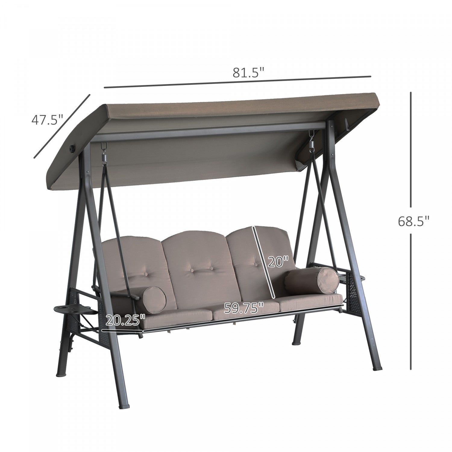 Outsunny 3 Seater Porch Swing Heavy Duty Outdoor Swing Chair Outdoor Lounge Hammock Cushioned Seat W|Outsunny 3 Places Heavy Duty Swing Chair Outdoor Lounge Hamac Coussin Siege Avec Auvent Inclinable,m