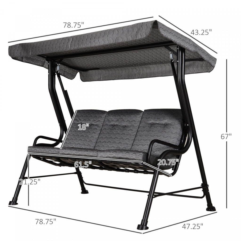 Outsunny Outdoor 3-person Metal Porch Swing Chair With Canopy Grey|Outsunny Chaise Pivotante Exterieure Pour Porche En Metal Pour 3 Personnes Avec Auvent Pour Patio Et